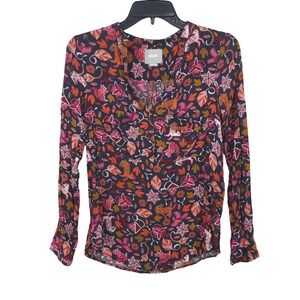 Anthropologie Maeve Moonflower Henley Popover Blouse Size‎ 4 Primitive Animals